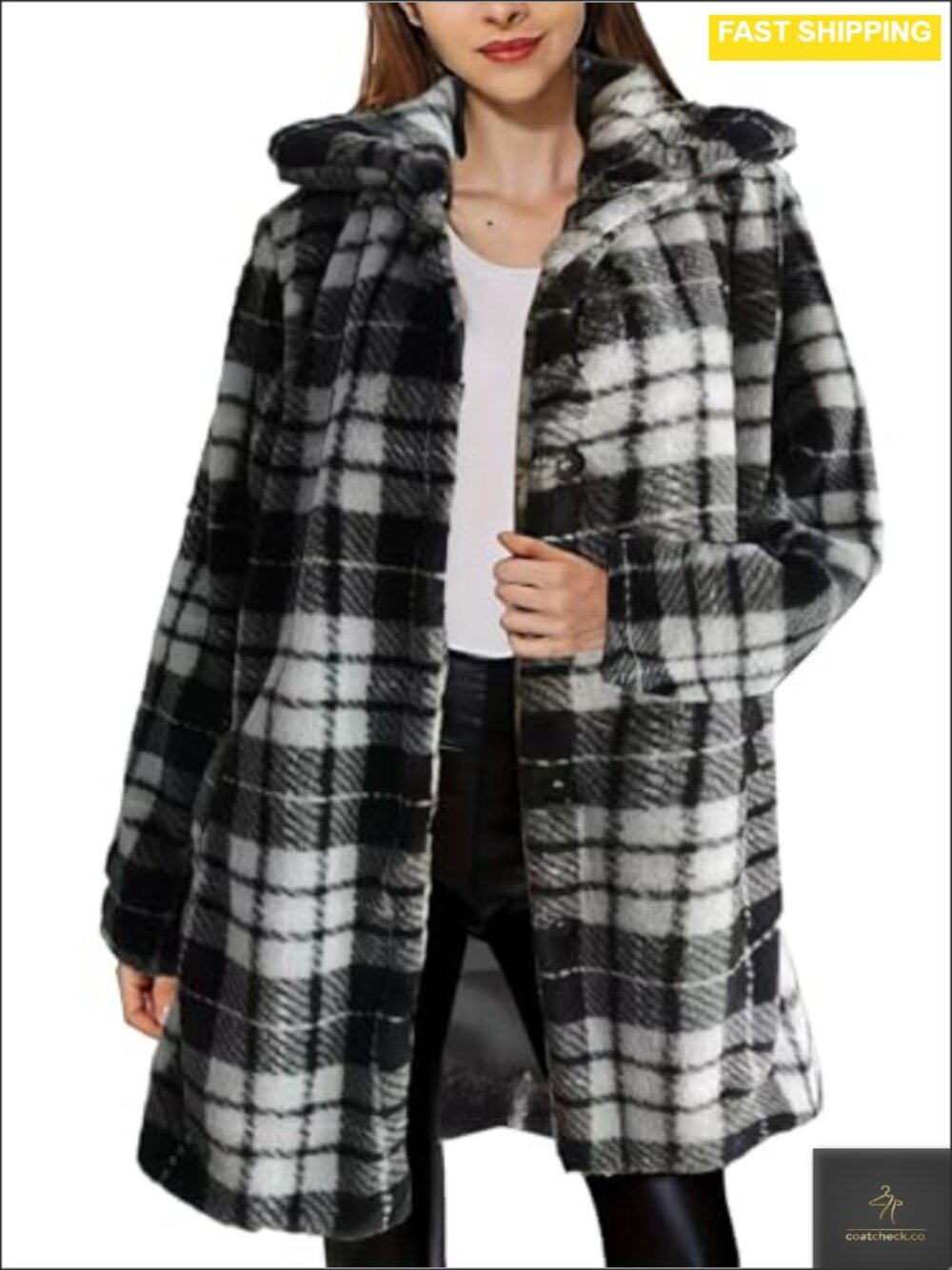 Womens Winter Warm Lapel Faux Fur Faux Fur Coat with Lining Buttons